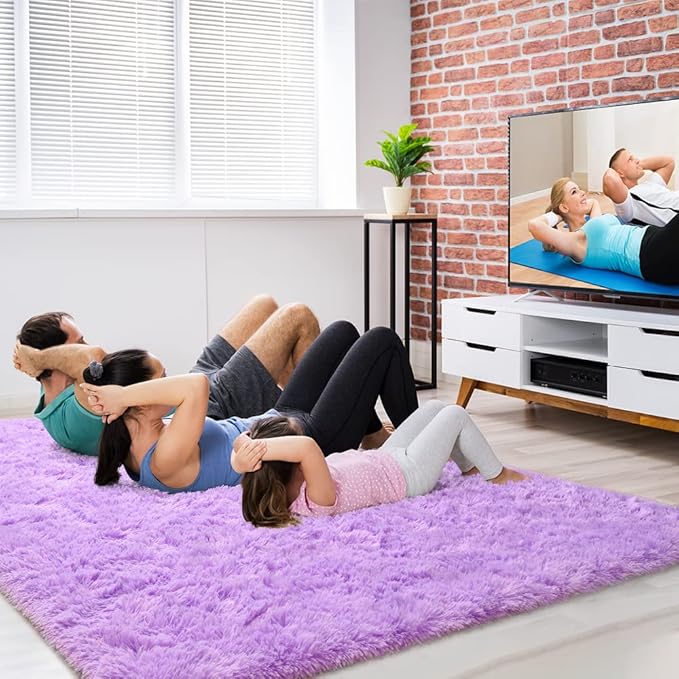 Amearea Premium Soft Area Rug 4x5.3 Feet, Purple Rugs for Living Room, Fluffy Carpet for Bedroom Nursery Playroom Teen Bedside Home Decor, Comfortable Indoor Furry Dorm Carpets, Purple