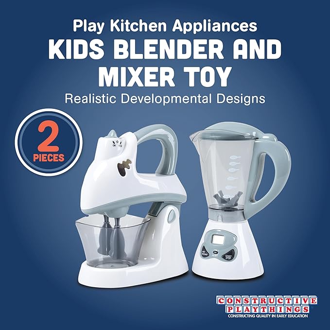 Constructive Playthings Play Kitchen Appliances, Kids Blender and Mixer Toy, Realistic Designs, Developmental Toddler Toys, Ages 3 Years and Up