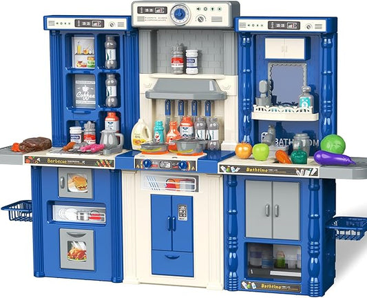 Kids Kitchen playset, Play Kitchen for Kids Ages 4-8, Accessories Set with Realistic Lights and Sounds, Simulation of Spray and Play Sink, Kitchen Set for Kids Ages 3-5 for Girls and Boys