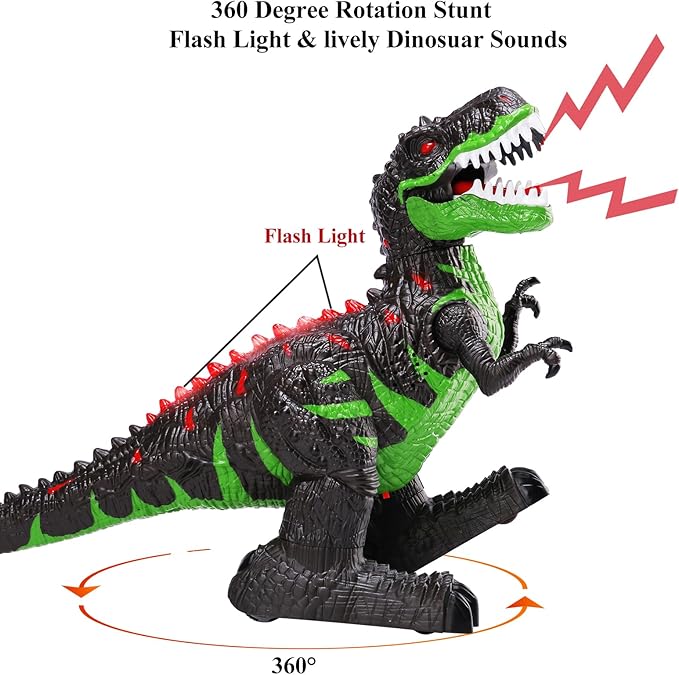 TEMI Remote Control Dinosaur Toys for Boys 3 4 5 6 7 8 Years, Electrical Stunt RC Walking Dinosaur Toy with Light and Sound, Rechargeable Battery, 360° Rotating, Birthday Toys for Kids