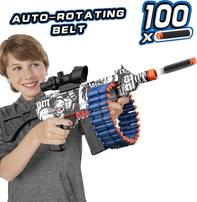 Electric Automatic Toy, Toy with 30 Dart Clips and 100 Foam Darts, Outdoor Shooting Games Toys for 6-12 Year Old Boys & Girls Adults, Presents for Birthday Xmas,White-Red