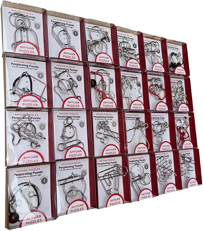 Assorted Metal Puzzle Stress Relief Sensory Toys Large 24 Pack IQ Wire Metal Puzzles with Paper Box Gift Package Great Educational Puzzle Games Toys for Kids and Adults by AHYUAN