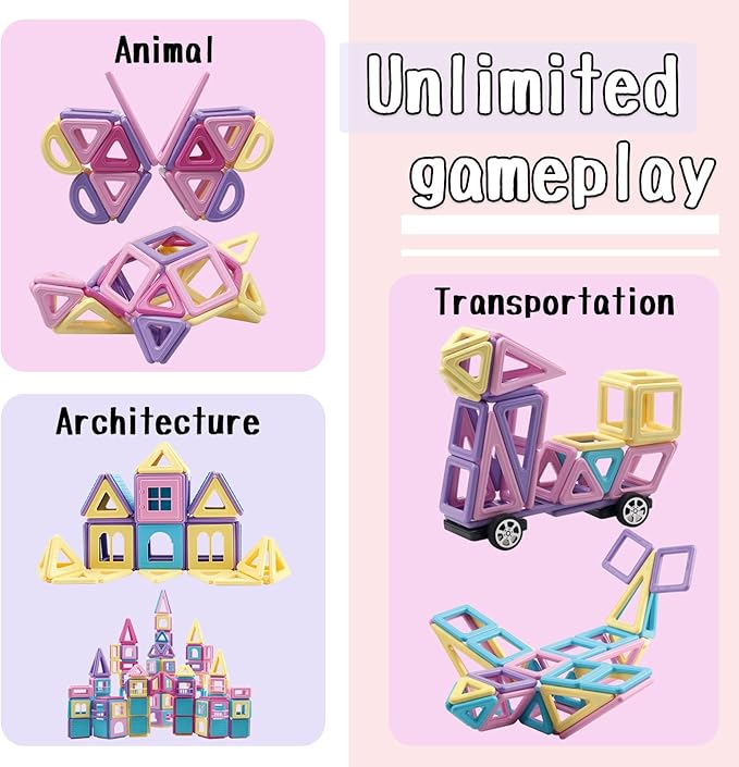 ASOK 204PCS Magnetic Building Blocks Magnetic Tiles Kids STEM Learning Toys for 3 4 5 6 7 Years Old Boys and Girls