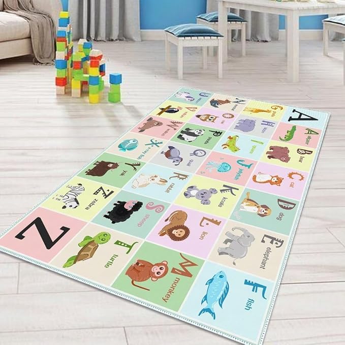 ABC Alphabet Rug Carpet for Kids, Educational Area Rugs for Classroom, Alphabet Animal Play Mat for Playroom and Bedroom (31x47In)