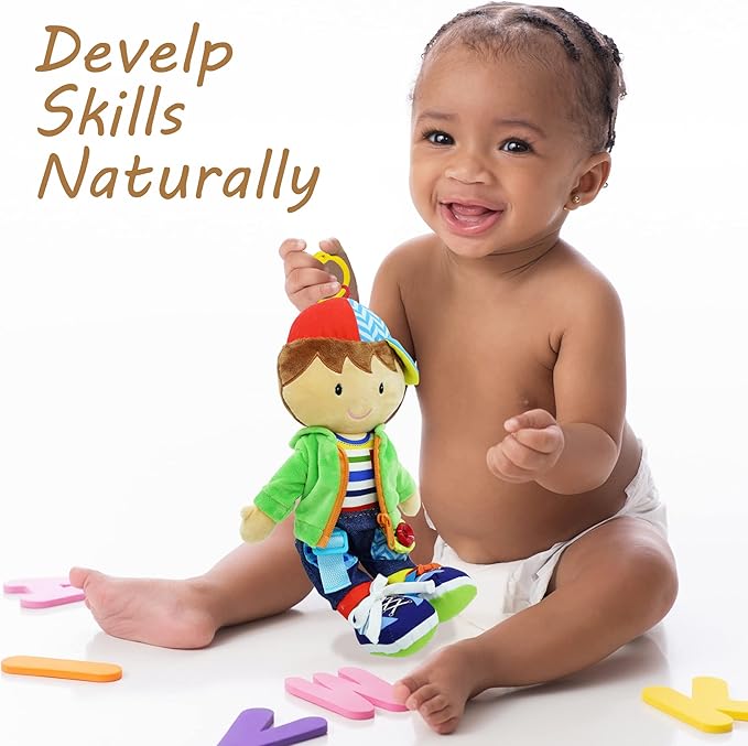 June Garden 15.5" Dressy Friends Terry - Educational Stuffed Plush Doll for Kids and Toddlers 2 Years and Up - Montessori Buckle Soft Toy