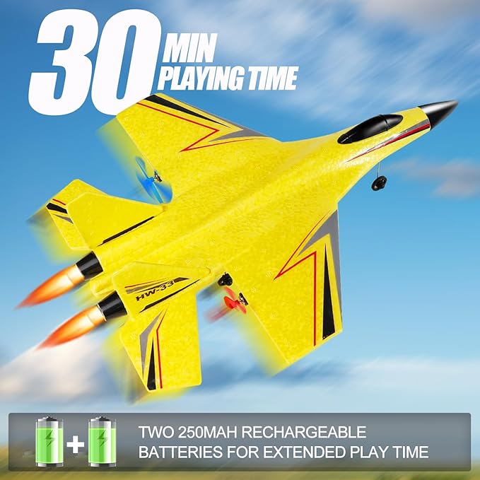 Remote Control Airplane for Kids, 2 Channels Foam RC Planes Wireless Toy,Hobby RC Glider Aircraft for Beginners Boys Girls Adult Yellow