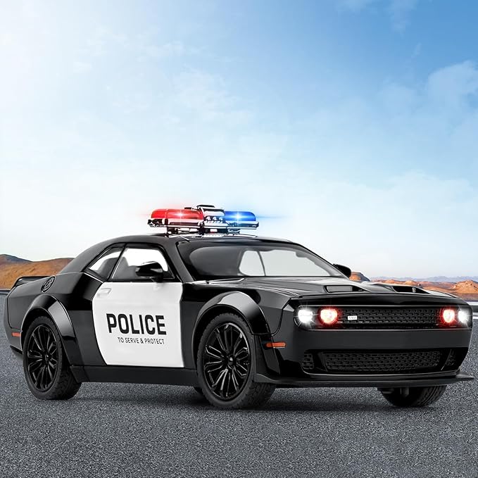 SASBSC Police Car Toys for Boys Age 3-12 1:22 Hellcat Toy Cars Diecast Metal Car Model with Light & Sound Collectable Muscle Cars for Kids 3+ Year Olds