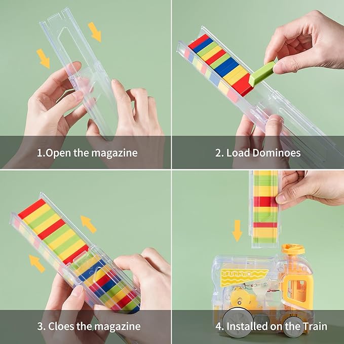 Electric Automatic Domino Train Set, Educational Toys for Ages 5-7, Boys Toys Age 4-6,Autistic Christmas Birthday Gift for Kids Toddlers Boys Girls Yellow