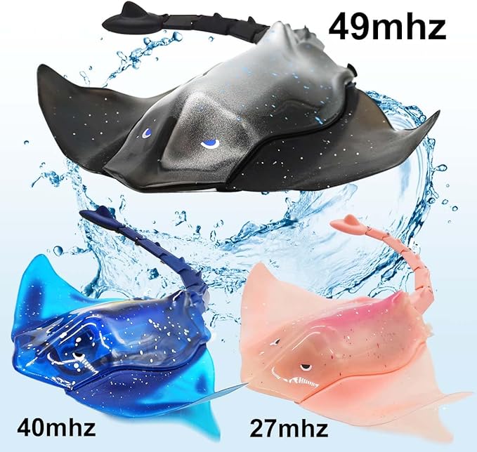 Pool Toys Remote Control Stingray Diving into Water High Simulation Robot Manta ray Lights Rechargeable Battery Remote Control Bathtub Summer Pool Toys Great Gift RC Boat for 8-12 Year Kids Black