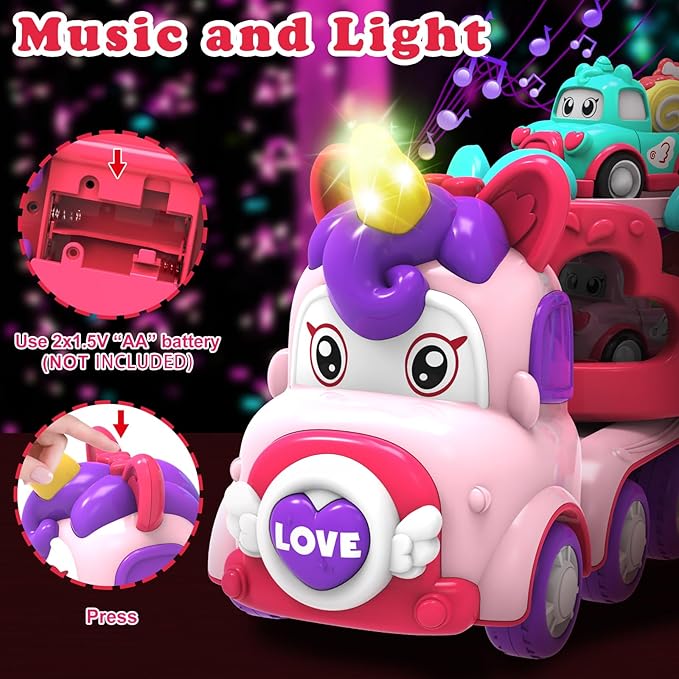 Toddler Girl Toys,Toys for 1 2 3 Year Old Girls,7-in-1 Carrier Truck Cars for Girls, Princess Toy with Light & Sound,1 2 3 Year Old Girl Gifts Birthday Christmas