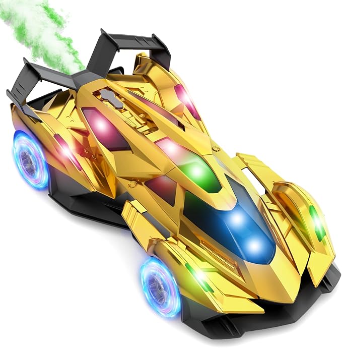 SASBSC Lambo Remote Control Car for Boys 4-7 8-12 Rc Cars with 360° Rotation, Spray, Music & Lights 1:12 Rechargeable Rc Car Toys 10-12km/h Sport Race Toy Cars Gifts for Kids (Gold)