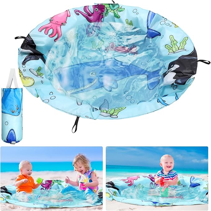 Tondiamo 4.6 x 4.6 ft Beach Pool for Toddler Baby Beach Pool Blanket 2 in 1 Waterproof Sandproof Kiddie Foldable Sand for Kid Vacation Picnic