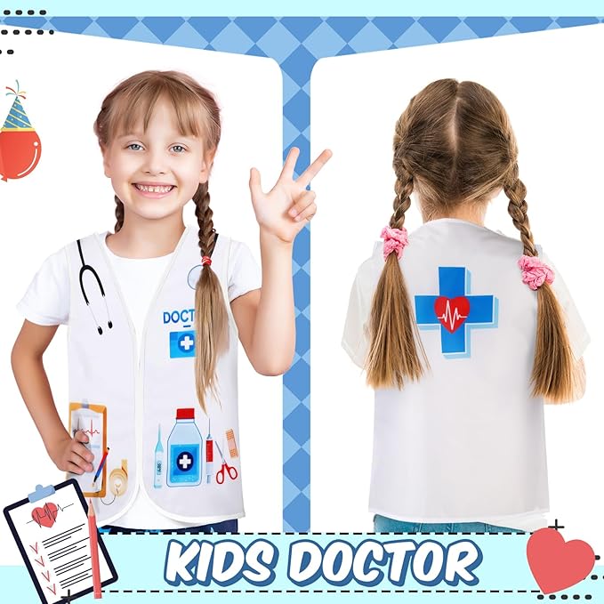 Panitay 12 Pcs Kids Community Helper Dress up Vest, Boy & Girl Career Cosplay Party Costume for Toddlers Occupation Role Play