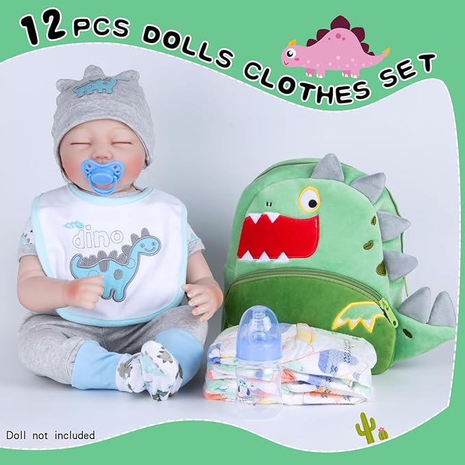 12 Pcs Reborn Baby Dolls Clothes with Backpack for 17-22 Inch Reborn Newborn Doll Clothes Outfits Accessories Baby Boy Doll Clothing Gift Sets