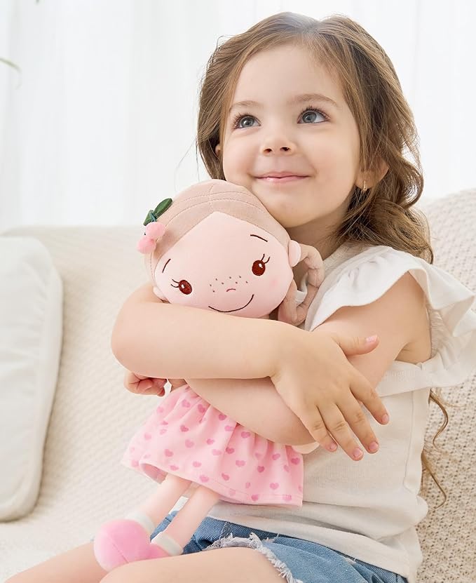 Soft Baby Doll Toys (16'') for Girls, My First Baby Rag Dolls for 1 Year Old Girl Birthday Gift Plush Doll Toys Machine Washable Baby Doll for Toddler Kids Infants - Cherry Girl