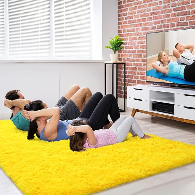 Amearea Premium Soft Fluffy Rug Modern Shag Carpet, 8x10 Feet, Fuzzy Shaggy Rugs for Bedroom Living Room Teen Apartment Decor, Comfortable Indoor Furry Dorm Carpets, Yellow