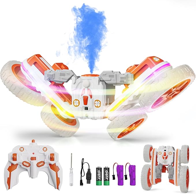 360Rotating 4WD RC Stunt Car with Cool Lights, RC Drift Car for Kids Toys for Boys Girls Age 4-13 (White)