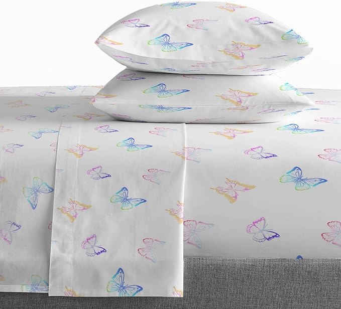 Saturday Park Ombre Butterflies Full Sheet Set - 4 Piece 100% Organic Cotton Sheets - GOTS & Oeko-TEX Certified