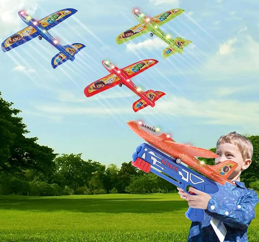3 Pack Airplane Launcher Toy for Kids Led Light Foam Glider with Plane Launcher for Playing Outdoor Flying Toy for 3 4 5 6 7 8 9 10 11 12 Old Boys Girls Gift and Presents