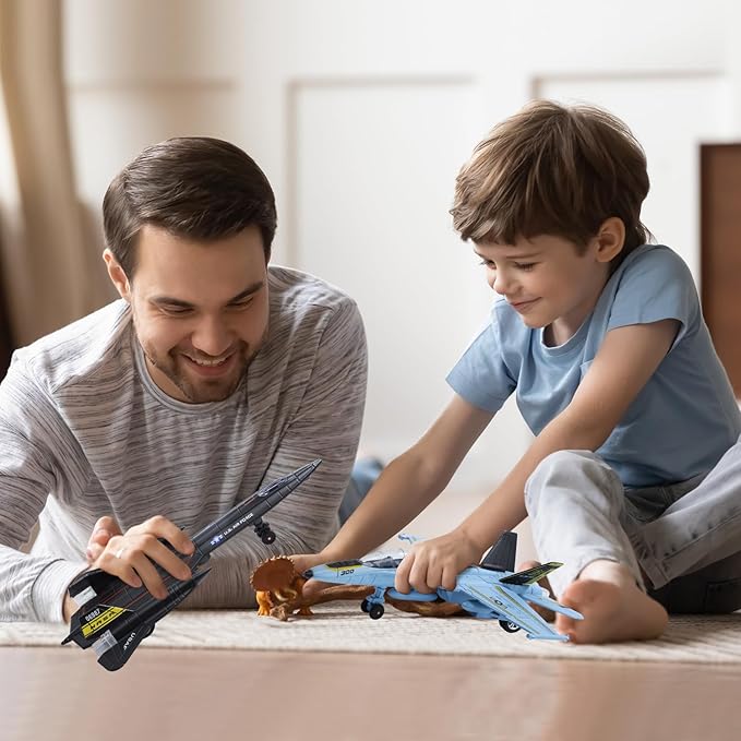 Double Metal Fighter Army Toy Airplane Model with Sound & Light, Pull Back Alloy Plane Military Toy Diecast Jet Toy, Birthday Gift for Toddler Boys and Girls