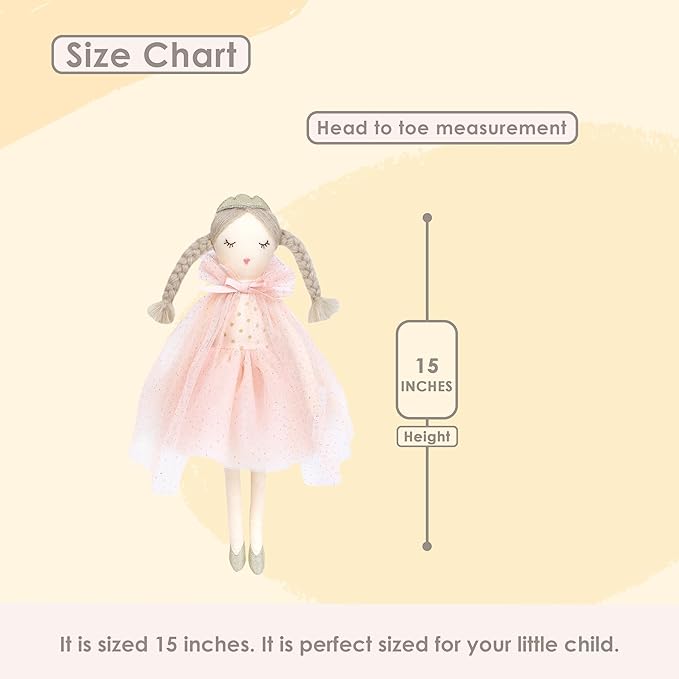 MON AMI Princess Madeline Stuffed Doll - 15”, Plush Doll for Girls, Use as Toy or Room Decor, for Kids of All Ages