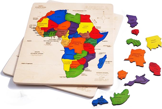 EKOPLAY’s Africa MAP Wooden Puzzle for Kids, 31 Piece Jigsaw Puzzle for School Kids, Learning Educational Toys Gifts for Boys Girls.