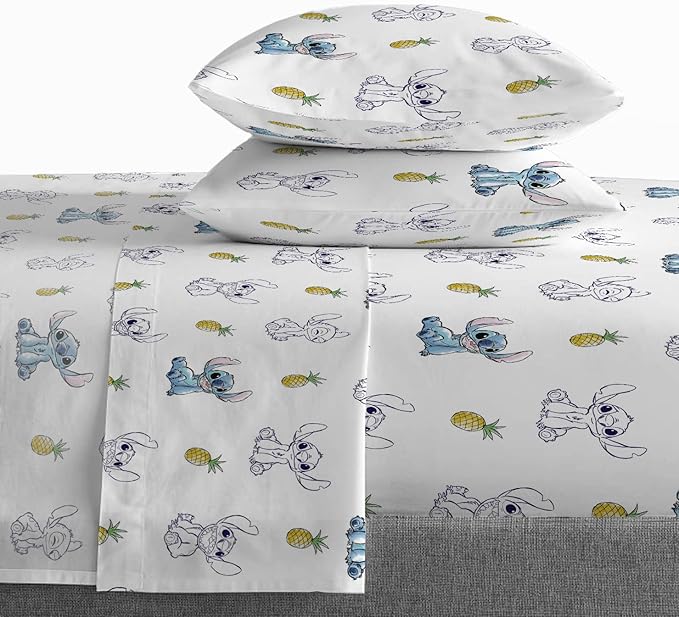 Saturday Park Disney Lilo & Stitch Watercolor Vibes Full Sheet Set - 4 Piece 100% Organic Cotton Sheets - GOTS & Oeko-TEX Certified (Disney Official)