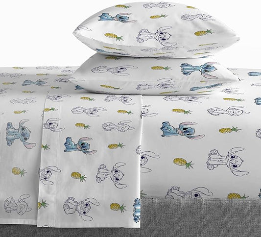 Saturday Park Disney Lilo & Stitch Watercolor Vibes Full Sheet Set - 4 Piece 100% Organic Cotton Sheets - GOTS & Oeko-TEX Certified (Disney Official)