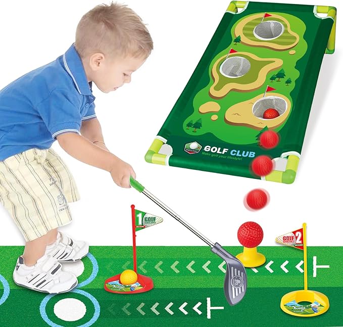 Toddler Golf Toys Set - Adjustable, Upgraded Kids Golf Clubs & Putting Mat, Indoor & Outdoor Backyard Game Toy Playset Gifts for Aged 2-8 Toddlers & Kids (Grey, M)
