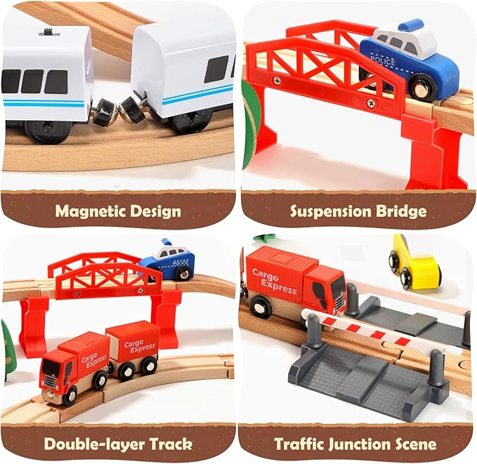 Electric Toddler Wooden Train Set Toy, 88 PCS Train Track Toys for 3 4 5 Years Old Kids, Boys and Girls