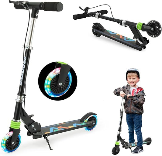 TENBOOM Scooter Kids Scooter with Handbrake, Toddler Scooter Scooters for Kids 3+, Light up LED Wheels Toys for Kids, Adjustable Handlebar, Foldable Scooter for Kids