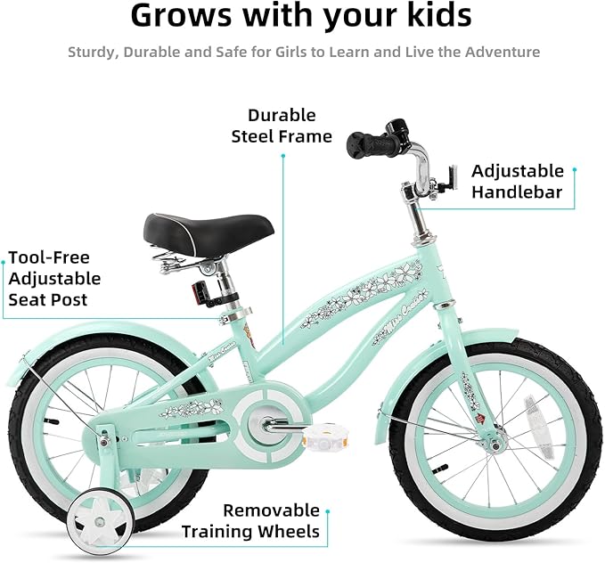 JOYSTAR 12 14 16 Inch Kids Cruiser Bike for Ages 2-7 Years Old Girls & Boys, Children's Bicycle with Training Wheels, Coaster Brake, Fenders & Adjustable Seat