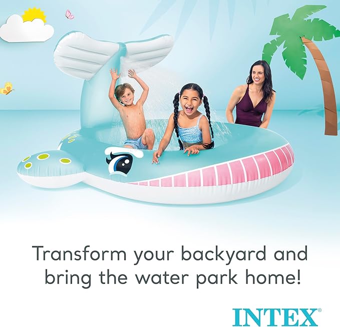 Intex Inflatable Whale Spray Kiddie Pool for Kids 2+, 79" x 77" x 36", 57440EP - Small Blow-Up Splash Pool & Sprinkler, Backyard Toddler Play Center