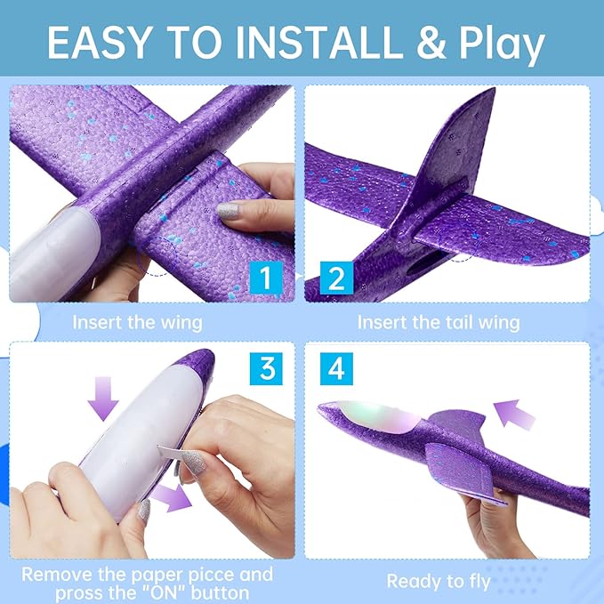 4 Pack LED Light Airplane Toys,17.5" Large Throwing Foam Plane,2 Flight Mode Glider Plane,Foam Airplane Flying Toys for Kids,Outdoor Sport Game Toys,Foam Glider Airplane,Gift Toys for Boys Girls