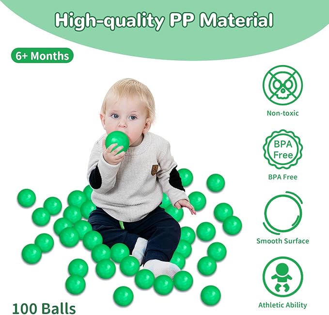 Ball Pit Balls 100 Phthalate Free BPA Free Crush Proof 2.16 Inches Plastic Balls for Ball Pit Ideal Gift for Toddlers Babies Kids Pool Water Toys Play Tent, Green