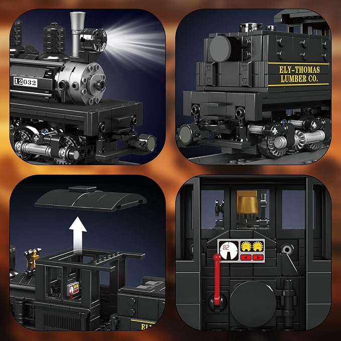 JMBricklayer Train Building Set with Lights 51113, Remote Control Classic Train Model Toy with Tracks, Shay-Type Steam Locomotive Train Set Display, Ideal Gift for Train Lovers, Kids Aged 14+(880PCS)