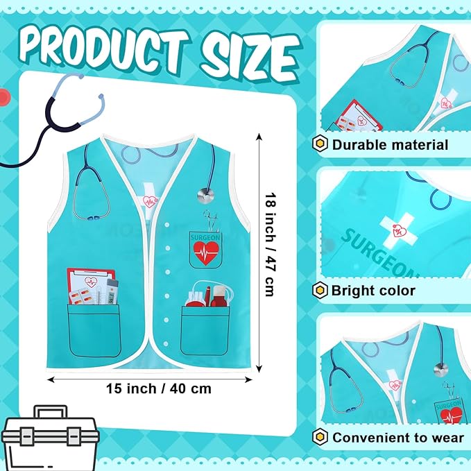 Panitay 12 Pcs Kids Community Helper Dress up Vest, Boy & Girl Career Cosplay Party Costume for Toddlers Occupation Role Play