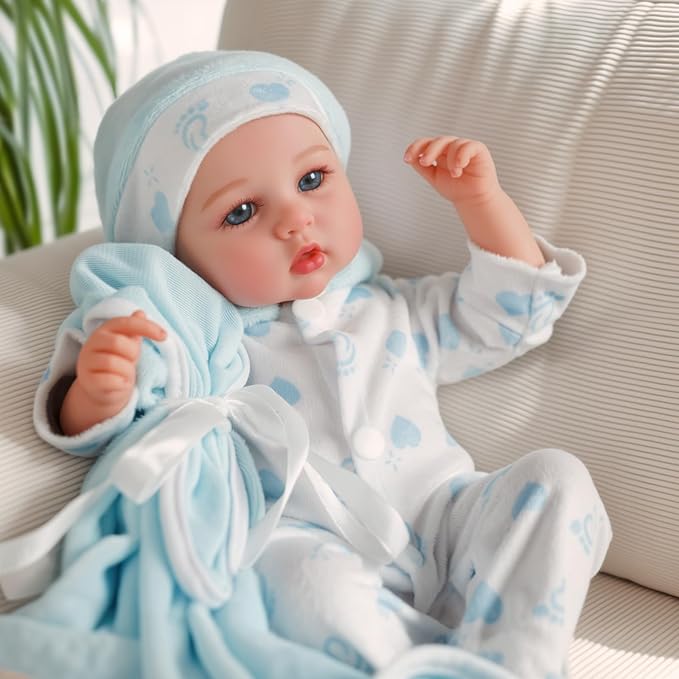 JIZHI Lifelike Reborn Baby Dolls - 12 inch Full Vinyl Body Anatomically Correct Realistic Newborn Baby Doll Boy Real Life Baby Dolls with Accessories for 3+ Year Old Gifts