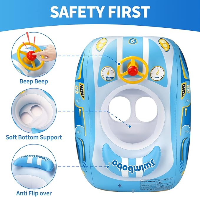 Swimbobo Toddler Pool Float with Seat Boat Inflatable Ride-on Car for Kids Outdoor Toys