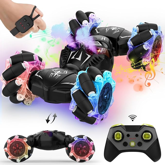 Gesture RC Cars, Hand Controlled Stunt Car Toys for 6-12 yr Boys Girls, 2.4GHz Gesture Sensor Remote Control Cars, 4WD Double Sided RC Twist Car with Light Music for Kids Birthday Xmas Gift