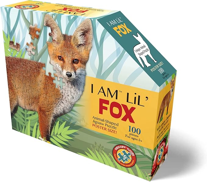 Madd Capp Puzzles Jr. - I AM Lil’ Fox - 100 Pieces - Animal Shaped Jigsaw Puzzle