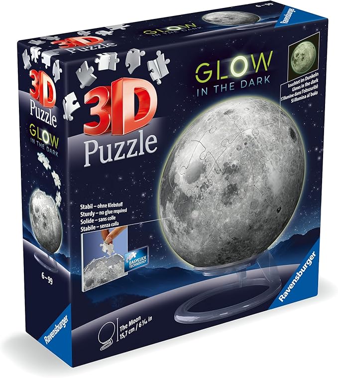 Ravensburger Glow-in-The-Dark Moon 72 Piece 3D Jigsaw Puzzle for Adults and Kids - 11586 - Great Gift for Any Birthday, Holiday, or Special Occasion