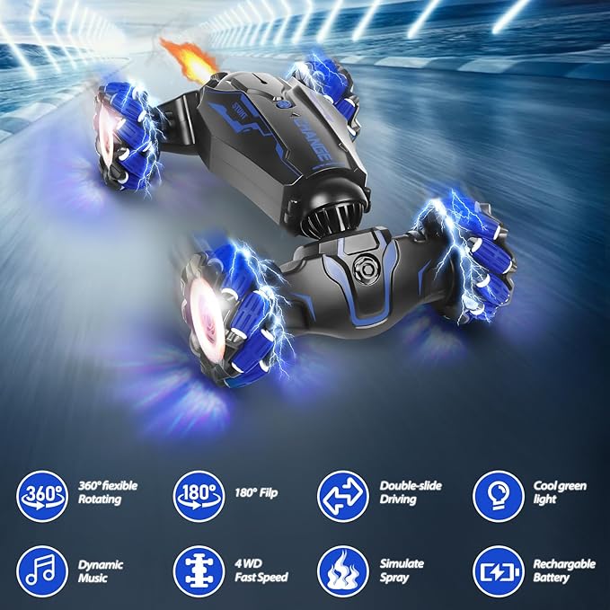 FEIMUOSI Remote Control Car - RC Car Stunt Toys Gesture Sensing RC Drift Rechargeable Transformer 360° Rotating Hand Controlled Toys Christmas Birthday Gifts for Boys Kids