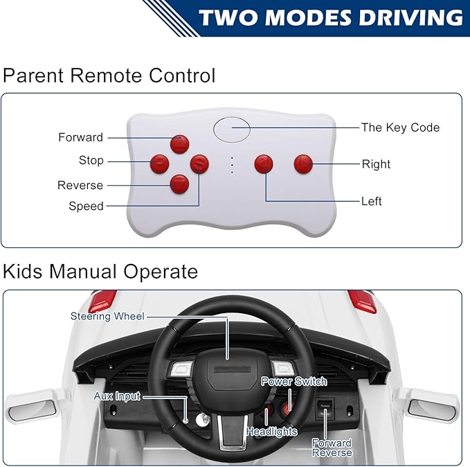 VALUE BOX Electric Remote Control Truck, Kids Toddler Ride On Cars 6V Battery Motorized Vehicles Children's Best Toy Car Safe with 3 Speeds, Music, seat Belts, LED Lights and Realistic Horns (White)