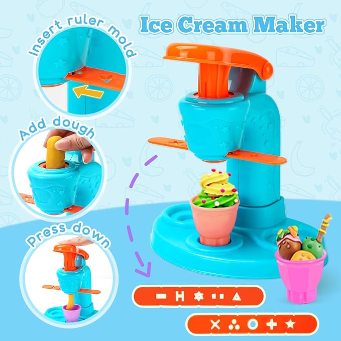 3 in 1 Dough Sets for Kids Ages 4-8, Dough Tools Kit with Ice Cream Noodle Hamburger Maker Machine, Kitchen Creations Art Crafts Food Play Toys for Boys Girls Kids Toddlers Ages 3+