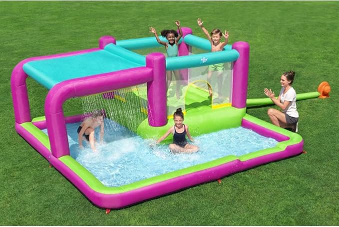 Bestway H2OGO! Bouncin' Bay Kids Inflatable Mega Water Park Outdoor Splash Pool Built-In Bouncer and Shower Sprayer Play Center with Air Blower