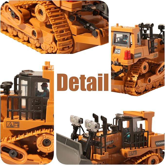 9-Channel Metal RC Bulldozer with Lights and Sound - Remote Control Heavy Equipment Construction Vehicles Dozer Toys for Adults Kids Boys Ages Year 3 4 5 6 7 8 9 10 11 12 13+