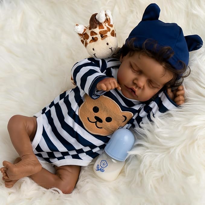 Jirachi Lifelike Reborn Baby Dolls Black-18 Inch Black American Realistic Baby Dolls Newborn Baby Boy with Toy Accessories Gift for Kids Age 3