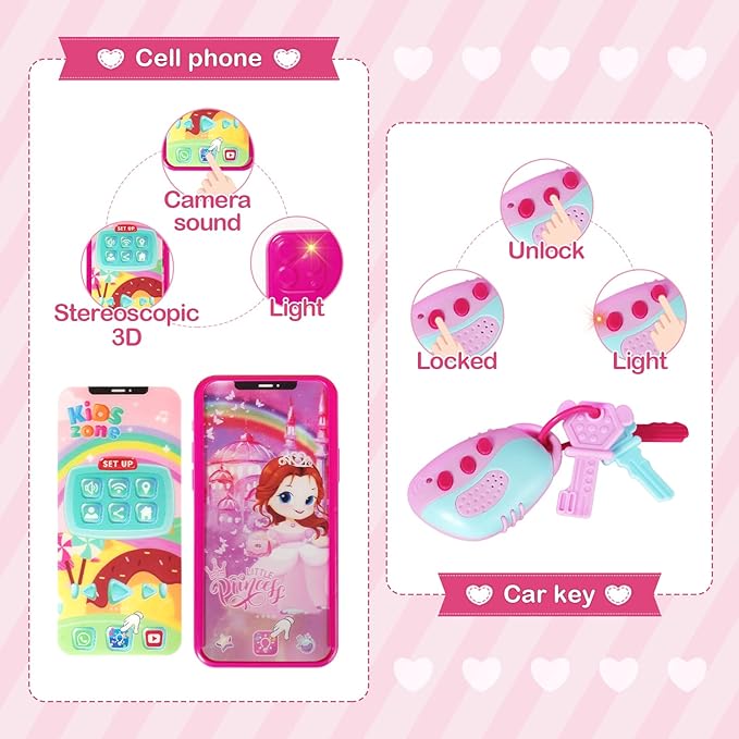 Shemira Play Purse for Little Girls, Princess Pretend Toys for Girls 3 4 5 6 7 8 Years Old, Christmas & Birthday Gift for Girls Age 3-5 4-6 6-8, Toddler Purse with Accessories, Kids Toy Purse,Pink