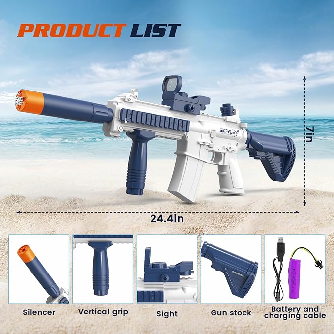 Electric Water Gun for Kids Adults,Water Blaster Squirt Guns with Light,Range up to 32ft,Summer Outdoor Beach Swimming Pool Party Toys Gifts for Boys Girls Ages 8 9 10 11 12 13 14 (White Blue)